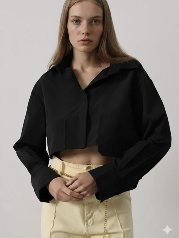 Chloe Siyah Crop Gömlek