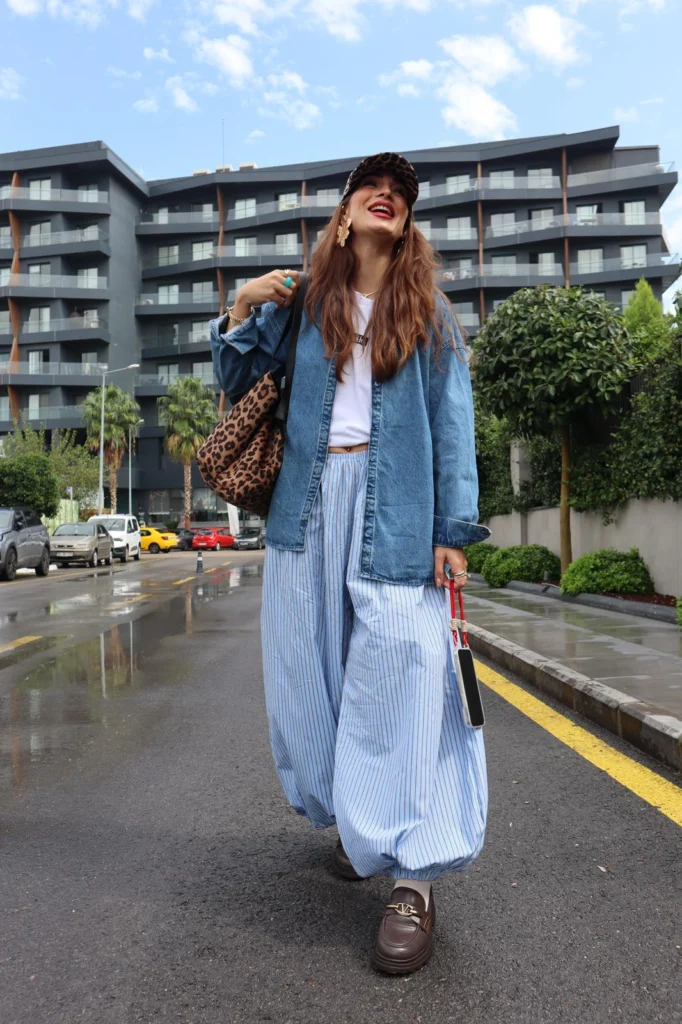 Nadia Çizgili Mavi Kadın Şalvar – görsel 2