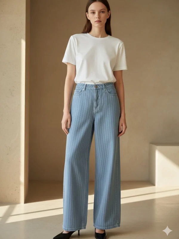 Zoa Çizgili Denim Pantolon